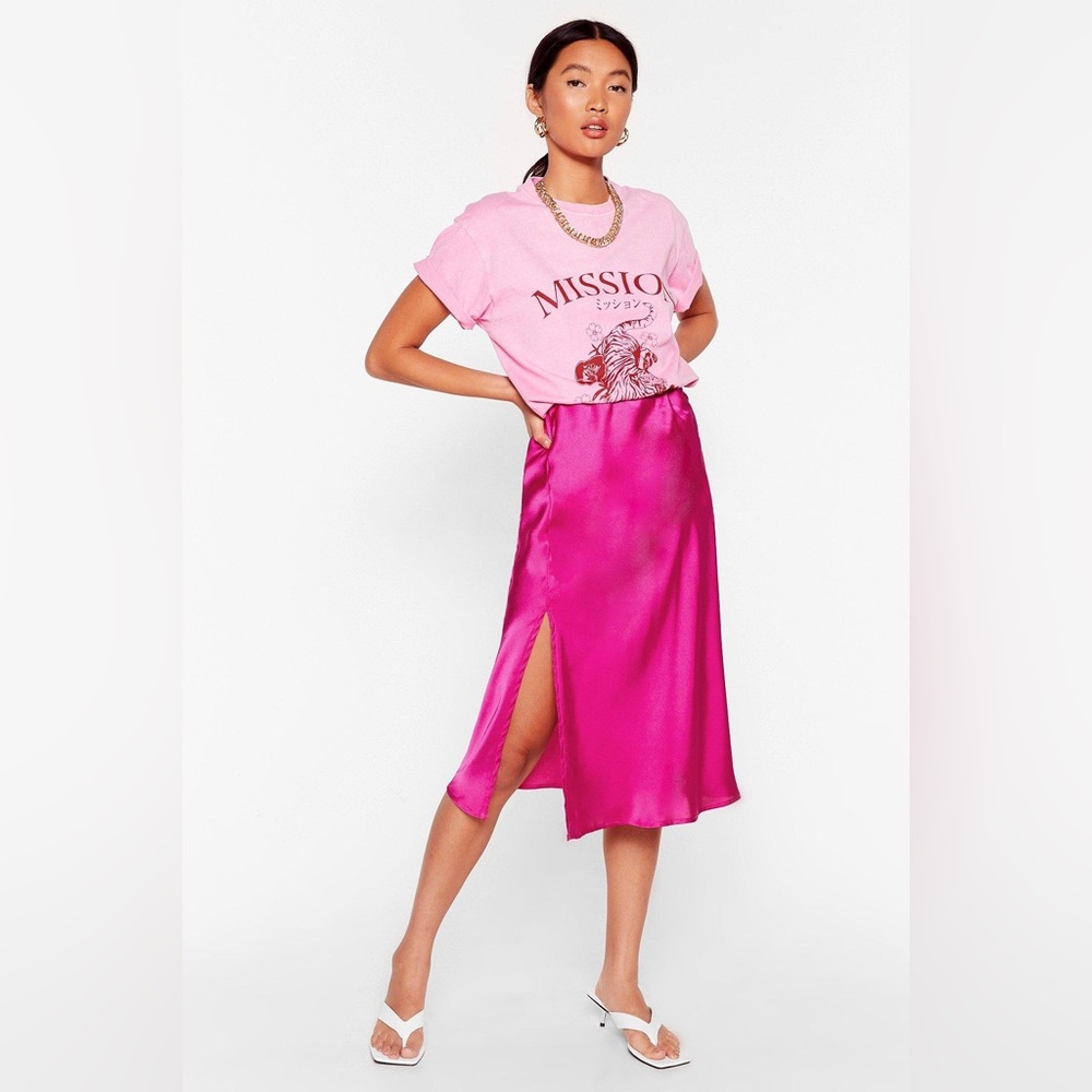 Nasty Gal Satin Slit Midi Skirt